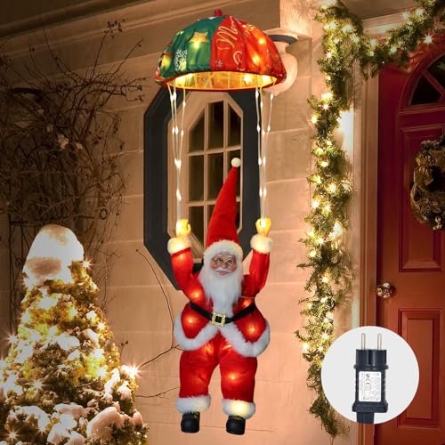 Auting LED Fallschirm Weihnachtsmann Lichterkette, 8 Modi Weihnachtsbeleuchtung mit Timer, Speicherfunktion, Hängende Weihnachtsbeleuchtung für Innen Außen Fenster Weihnachten Deko (Warmweiß) von Auting