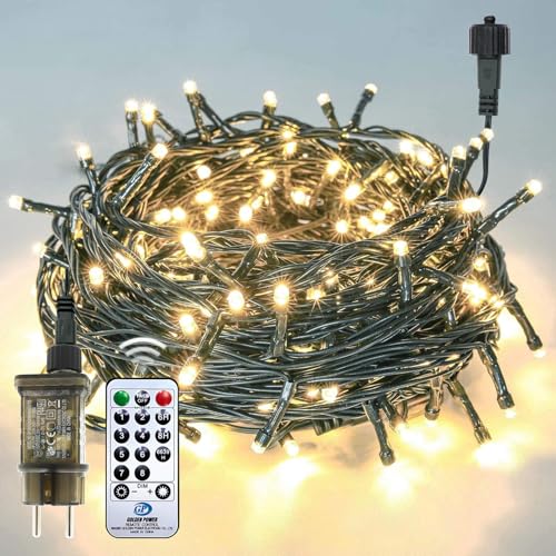 Auting Lichterkette außen Warmweiß 100LEDs, 13M grünes Kabel Lichterkette Weihnachtsbaum Strom mit Fernbedienung und Timer, 8 Modi wasserdicht Lichterketten für Garten Hochzeit Party Weihnachtsde von Auting