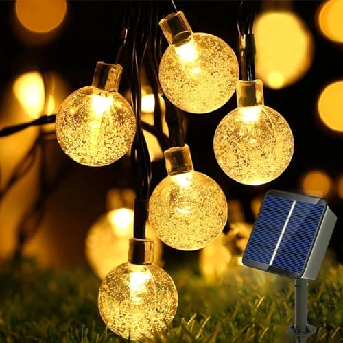 Auting Solar Lichterkette Außen, 5M 20leds Solar Lichterkette Aussen 8 Modi Kristall Kugeln Solar Lichterkette für Garten, Terrasse, Balkon, Hochzeit von Auting