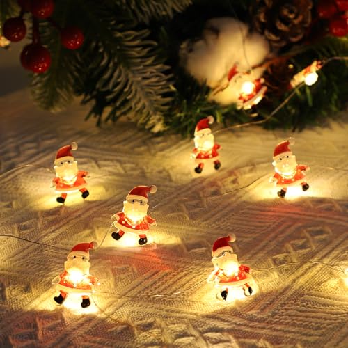 Auting lichterkette innen Batteriebetrieben, 2m 20 leds Weihnachtsmann Weihnachtsdeko mit Timer-Funktion, Warmweiß weihnachtsbeleuchtung außen, für Lichtervorhang, Party, Weihnachten, Balkon von Auting