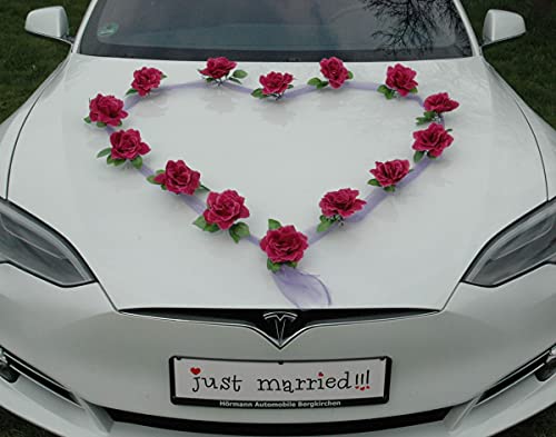 Autoschmuck Organza Herz Auto Schmuck Braut Paar Rose Deko Dekoration Hochzeit Car Auto Wedding Deko Girlande PKW (Violett/Violett) von Auto-schmuck so einfach so kreativ