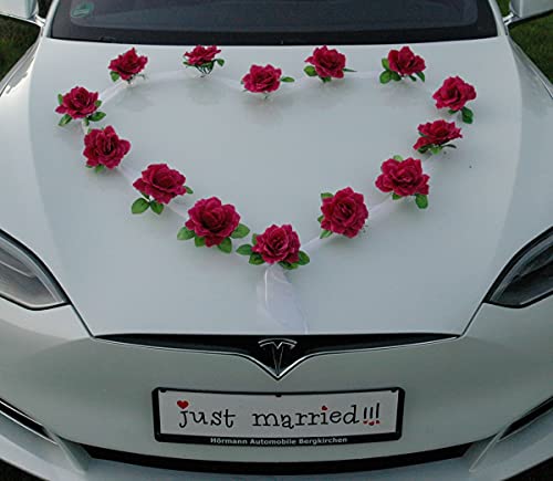 Autoschmuck Organza Herz Auto Schmuck Braut Paar Rose Deko Dekoration Hochzeit Car Auto Wedding Deko Girlande PKW (Violett/Weiß) von Auto-schmuck so einfach so kreativ