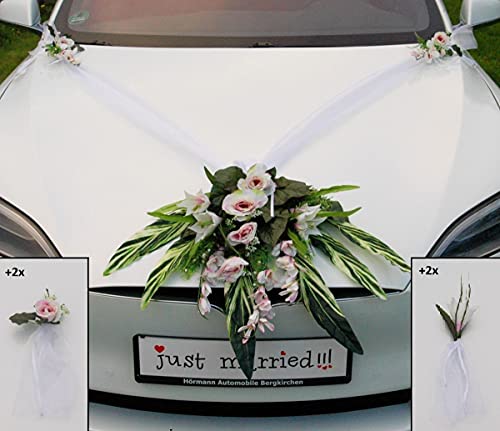 Autoschmuck Spitze STRAUß Auto Schmuck Braut Paar Rose Deko Dekoration Hochzeit Car Auto Wedding Deko PKW (Creme lilak 5) von Auto-schmuck so einfach so kreativ