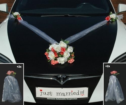 Autoschmuck Spitze STRAUß Auto Schmuck Braut Paar Rose Deko Dekoration Hochzeit Car Auto Wedding Deko PKW (SS Mix Weiß) von Auto-schmuck so einfach so kreativ