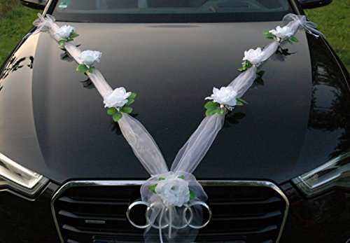 Girlande M Auto Schmuck Braut Paar Rose Deko Dekoration Autoschmuck Hochzeit Car Auto Wedding Deko Girlande PKW (Reinweiß/Weiß) von Auto-schmuck so einfach so kreativ