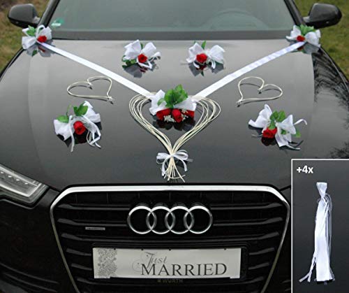 LIEBESHERZEN Braut Paar Rose Deko Dekoration Autoschmuck Hochzeit Car Auto Wedding Deko Girlande PKW ®Auto-schmuck (rot) von Auto-schmuck so einfach so kreativ