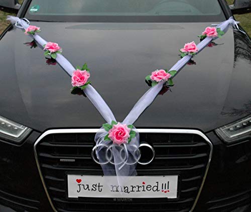 Organza M Auto Schmuck Braut Paar Rose Deko Dekoration Organza M Hochzeit Car Auto Wedding Deko (Rosa/Weiß) von Auto-schmuck so einfach so kreativ