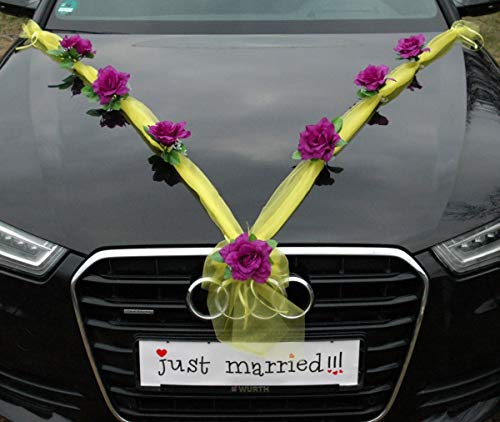 Organza M Auto Schmuck Braut Paar Rose Deko Dekoration Autoschmuck Hochzeit Car Auto Wedding Deko (Dunkelviolett/Gelb) von Auto-schmuck so einfach so kreativ