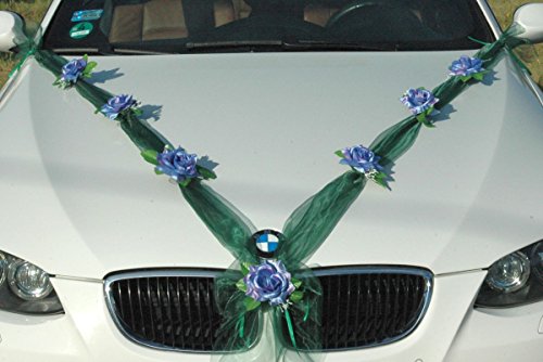 Organza M Auto Schmuck Braut Paar Rose Deko Dekoration Autoschmuck Hochzeit Car Auto Wedding Deko Girlande PKW (Blau/Grun) von Auto-schmuck so einfach so kreativ