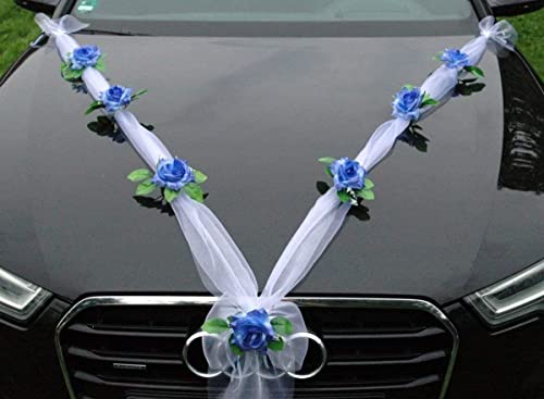 Organza M Auto Schmuck Braut Paar Rose Deko Dekoration Autoschmuck Hochzeit Car Auto Wedding Deko Girlande PKW (Hellblau/Weiß) von Auto-schmuck so einfach so kreativ