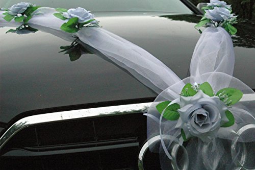 Organza M Auto Schmuck Braut Paar Rose Deko Dekoration Autoschmuck Hochzeit Car Auto Wedding Deko Girlande PKW (Silber/Weiß) von Auto-schmuck so einfach so kreativ