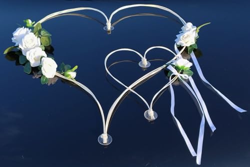 ROMANTISCHE Herzen Autoschmuck Auto Schmuck Braut Paar Rose Deko Dekoration Hochzeit Car Auto Wedding Deko (Maxi weiß) von Auto-schmuck so einfach so kreativ