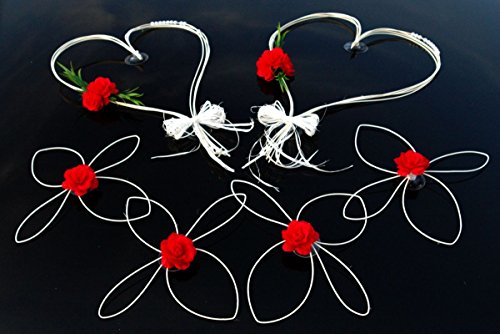 ROMANTISCHE Herzen Autoschmuck Auto Schmuck Braut Paar Rose Deko Dekoration Hochzeit Car Auto Wedding Deko (Rot Set) von Auto-schmuck so einfach so kreativ