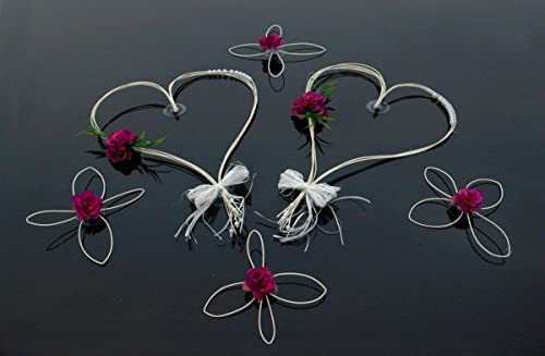 ROMANTISCHE Herzen Autoschmuck Auto Schmuck Braut Paar Rose Deko Dekoration Hochzeit Car Auto Wedding Deko (Violett Set) von Auto-schmuck so einfach so kreativ