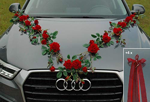 Rosen Girlande Braut Paar Rose Deko Dekoration Autoschmuck Hochzeit Car Auto Wedding ®Auto-schmuck Deko PKW (Exclusive Rot) von Auto-schmuck so einfach so kreativ