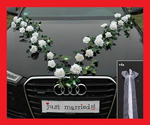 Rosen Girlande Braut Paar Rose Deko Dekoration Autoschmuck Hochzeit Car Auto Wedding ®Auto-schmuck Deko PKW (Exclusive Weiß) von Auto-schmuck so einfach so kreativ