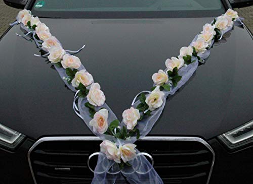 Rosen Girlande Braut Paar Rose Deko Dekoration Autoschmuck Hochzeit Car Auto Wedding ®Auto-schmuck Deko PKW (Lemon/Weiß) von Auto-schmuck so einfach so kreativ