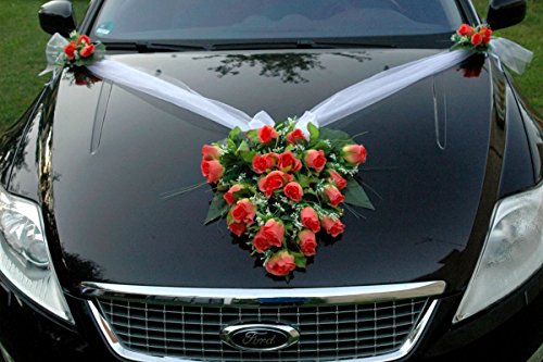 Spitze STRAUß Auto Schmuck Braut Paar Rose Deko Dekoration Autoschmuck Hochzeit Car Auto Wedding Deko PKW (Lachs) von Auto-schmuck so einfach so kreativ