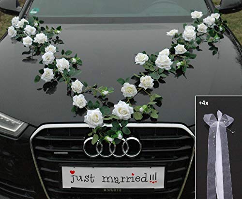 TOPDEKO Autoshmuck perfekte Samtrosen, natürliche Rosenblätter, höchste Qualität Braut Paar Rose Deko Dekoration Hochzeit Car Auto Wedding (RG weiß) von Auto-schmuck so einfach so kreativ