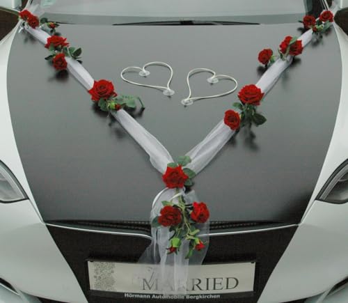 TOPDEKO Autoshmuck perfekte Samtrosen, wie natür Rosenblätter, höchste Qualität Braut Paar Rose Deko Dekoration Hochzeit Car Auto Wedding (M+H rot) von Auto-schmuck so einfach so kreativ