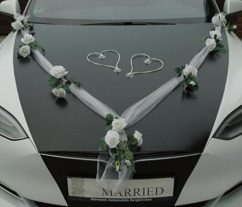 TOPDEKO Autoshmuck perfekte Samtrosen, wie natür Rosenblätter, höchste Qualität Braut Paar Rose Deko Dekoration Hochzeit Car Auto Wedding (M+H weiß) von Auto-schmuck so einfach so kreativ