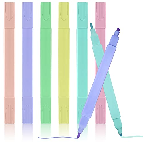 Autoau Textmarker Pastell 6 Farben Bibel Marker Set 2 in 1 Dual Tip Aesthetic Highlighter Pen, Pastellstifte für Journal Bibel Planer Notizen Schule Bürobedarf von Autoau