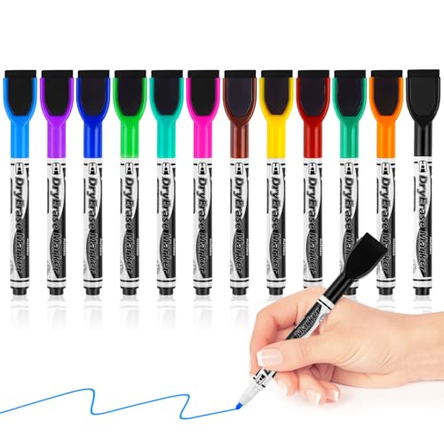 Autoau Whiteboard Marker 12 Farbe Magnetisch Trocken Folienstift Abwischbar Marker Whiteboard Stifte mit Feiner Spitze Geruchsarmer Dry Erase Marker für Schule Zuhause Büro von Autoau