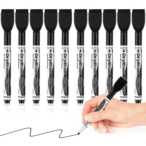 Autoau Whiteboard Stifte 10 Stück Magnetisch Whiteboard Marker Schwarz Folienstift Abwischbar Fein Stifte mit Radiergummi Dry Erase Marker Set für Zuhause Schule Büro von Autoau