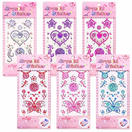 Glitzersteine Selbstklebend 6 Blätter Strasssteine Selbstklebend Sticker Buntes Schmucksteine Kristall Dekoration Aufkleber für Kinder DIY Handwerke Fotorahmen Grußkarten Schatzkiste von Autoau