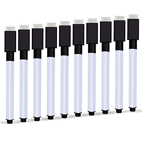 Autoau Whiteboard Marker 10 Stück, Folienstift Abwischbar mit Magnetisch Dry Erase Marker Stifte Schwarz für Whiteboards Memoboard Pinnwand Flipchart Marker(11.3 * 1cm) von Autoau