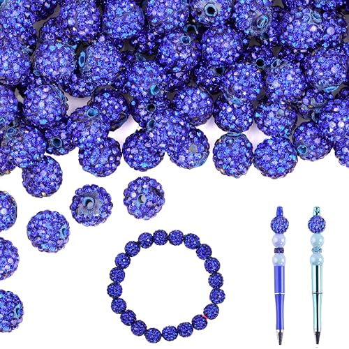 Auvoau Strassstein-Perlen, 10 mm, blaue Polymer-Ton-Perlen, Kristallperlen, rund, glänzend, Shamballa-Pavé-Fassung, Discokugel-Perlen für DIY-Halsketten, Ohrringe, Armbänder, Schmuckherstellung, von Auvoau