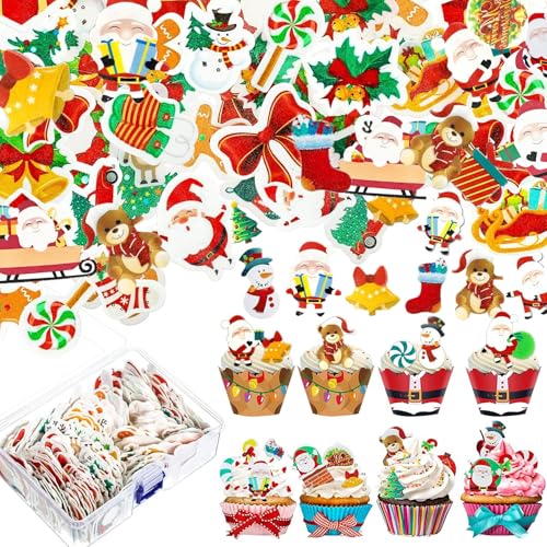 100 Stück Essbare Tortendeko Weihnachten,Zuckerdekor Weihnachten,Kuchen Deko Weihnachten,Weihnachten Muffin Deko,für Cupcakes,Muffins,KuchenParty Dekoration von Auzlya