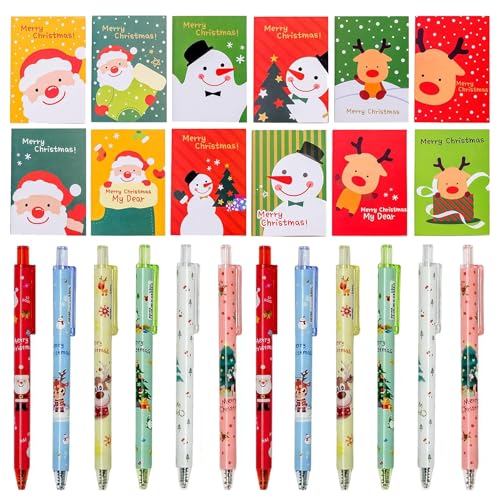 Kugelschreiber Weihnachten Set,12 Weihnachtsgel Tinte Stifte Cartoon+12 Mini Notizblock Weihnachten,Weihnachts Kugelschreiber,Weihnachtsgeschenke Kleinigkeiten,Weihnachten Geschenke Bag Fillers von Auzlya