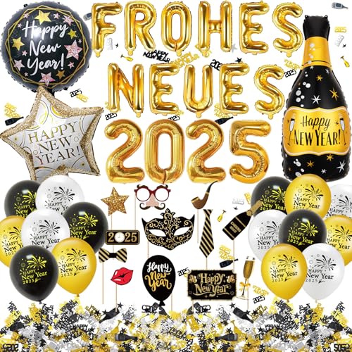 Silvester Deko 2025 Schwarz Gold,Silvester Deko 2025, mit 2025 Frohes Eues, Neujahr Deko Ballon von Auzlya