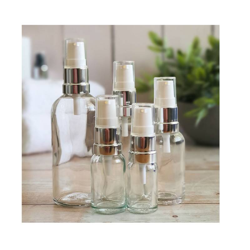 Nachfüllbare Klarglas Kosmetikflaschen Mit Silber/Weißen Serum Pumps 10Ml - 100Ml Diy Hautpflege Gesichtscreme & Flaschen Leer Verkauft von AvalonSomerset