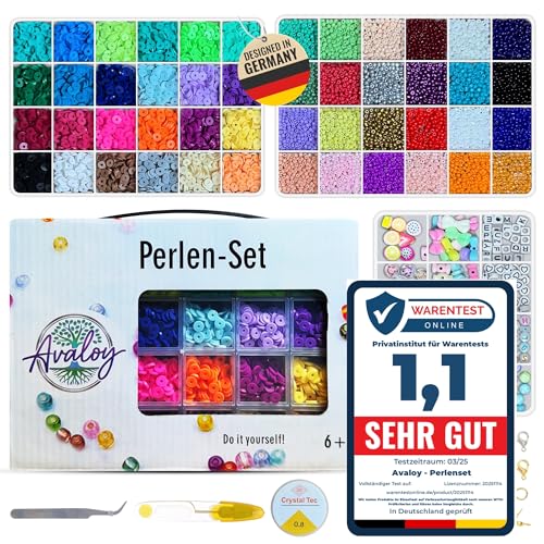 AVALOY hochwertige Perlen für Armbänder Perlen 48 Farben Armbänder selber machen Perlen Set diy Perlen Set pastell Perlen zum Auffädeln Schmuck selber machen set Perlen 6mm / 3mm Beads (Set 3) von Avaloy