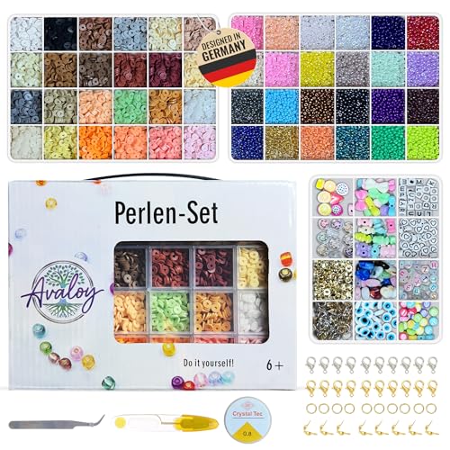 Avaloy Perlen Set - Hochwertige Perlen für Armbänder- Perlenset für Armbänder Erwachsene-Perlen für Kinder, Armbänder Selber Machen Set - Glasperlen Set 3mm / 6mm - Beads (Bunt 3mm/6mm Set 4) von Avaloy