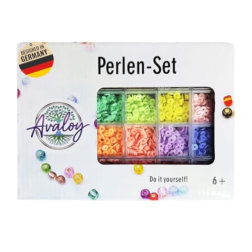 Avaloy Perlen Set - Hochwertige Perlen für Armbänder- Perlenset für Armbänder Erwachsene-Perlen für Kinder, Armbänder Selber Machen Set - Glasperlen Set 3mm / 6mm - Beads (Bunt 6mm Set 2) von Avaloy