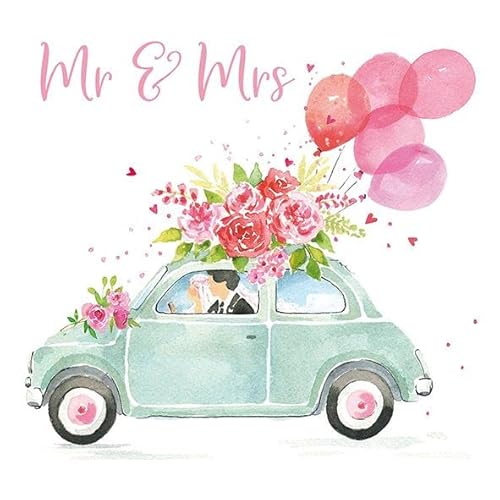 AvanCarte Servietten Hochzeit MR MRS Brautpaar Auto Ballons Blumen Herzen 20 Stück 3-lagig 33x33cm von AvanCarte