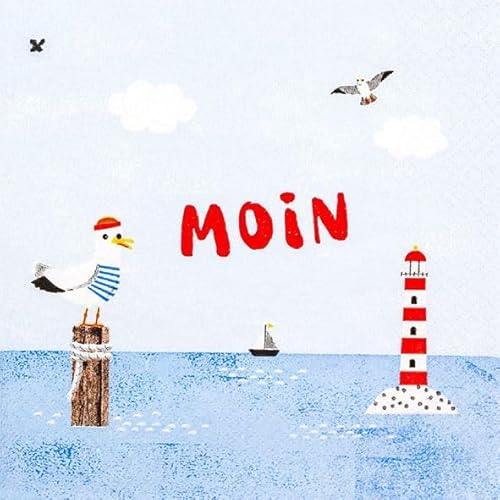 AvanCarte Servietten Maritim Küste Leuchtturm Möwe Moin 20 Stück 3-lagig 33x33cm von AvanCarte