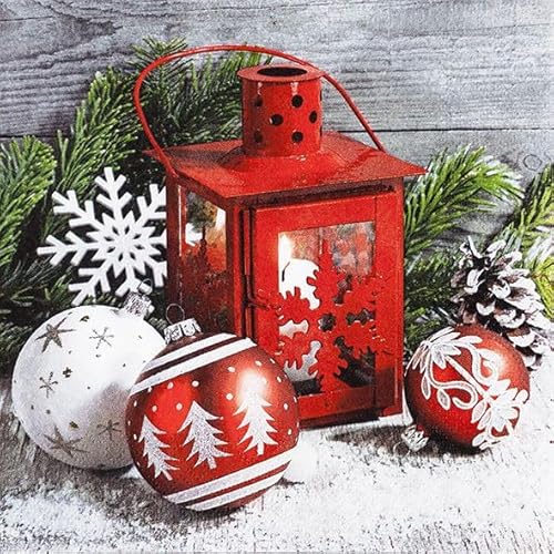 AvanCarte Servietten Weihnachten Winter Kugeln Laterne 20er Cocktail 3-lagig 25x25cm von AvanCarte