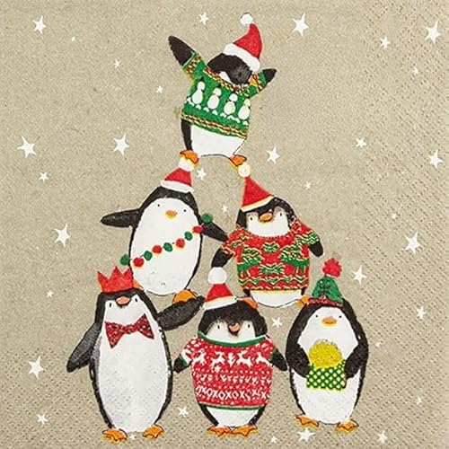 AvanCarte Umweltfreundliche Servietten Weihnachten Winter Pinguine Happy Christmas 20 St 3-lagig 33x33cm von AvanCarte