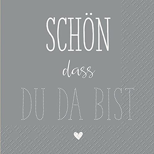 Cocktail Servietten Geburtstag Feier Schön das du da bist grau 20 Stück 3-lagig 25x25cm von AvanCarte