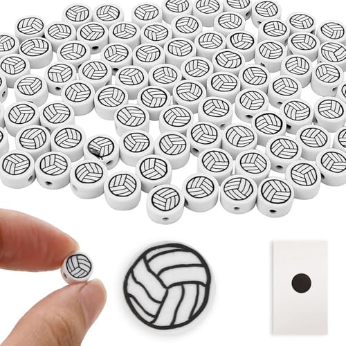 Volleyball-Anhänger für Wäscheklammern, Volleyball-Perlen 9 mm Sportball-Anhänger, weiche Abstandshalter, handgefertigt aus Polymer-Ton für Heimwerker (100 Stück) von Avanise