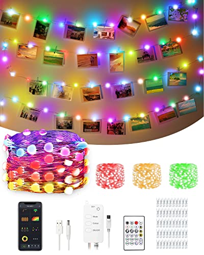 Smart Wifi Led Fotoclips Lichterkette Valentinstag Deko Innen Bild Zimmer Deko Music Sync Wlan Alexa Stimmenkontrolle Fernbedienung 10m 50Clips 66 RGB LED Foto Weihnachten Lichterketten Strom von Avatar Controls