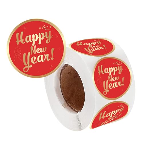 500 Stück Happy New Year Etiketten, selbstklebende Verpackungsetiketten, 38 mm, Weihnachtsdekoration, Aufkleber für Weihnachtskarten von Avejjbaey