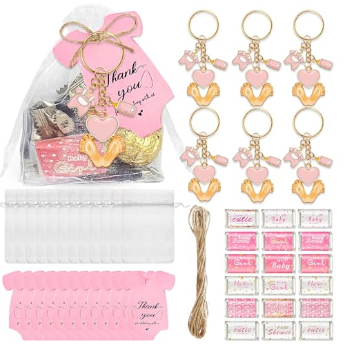 Avejjbaey 6/20 Stück Babyfüße-Anhänger-Schlüsselanhänger-Set mit Tasche, Dankeschön-Etikett, Aufkleber für Hochzeit, Baby von Avejjbaey