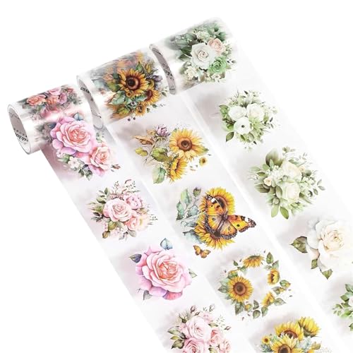 Avejjbaey Dekoratives Klebeband für Scrapbooking, Blumenaufkleber, Hintergrund, dekoratives Klebeband für Bilderrahmen, Skateboard, Gitarre, 3 Rollen von Avejjbaey