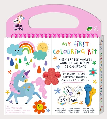 Haku Yoka 6303069 Mein erstes Wachsmal-Set, Einhorn, Ausmalbuch mit 6 Wachsmalstiften, 35 Seiten zum Ausmalen inkl. 30 Sticker, Wachsmalkreiden für Kinder ab 3 Jahren von Avenir