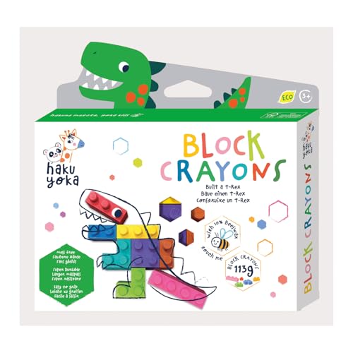 Haku Yoka 6303089 Block Wachsmalkreiden-Set, T-Rex, Wachsmalsteine in kräftigen Farben, Wachmalstifte in Klemmbaustein-Form, ohne Abfärben, für Kinder ab 3 Jahren von Avenir